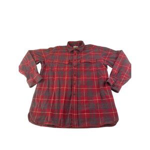 L.L. Bean Flannel Shirt Men's Large Red Plaid Cotton Long Sleeve Western